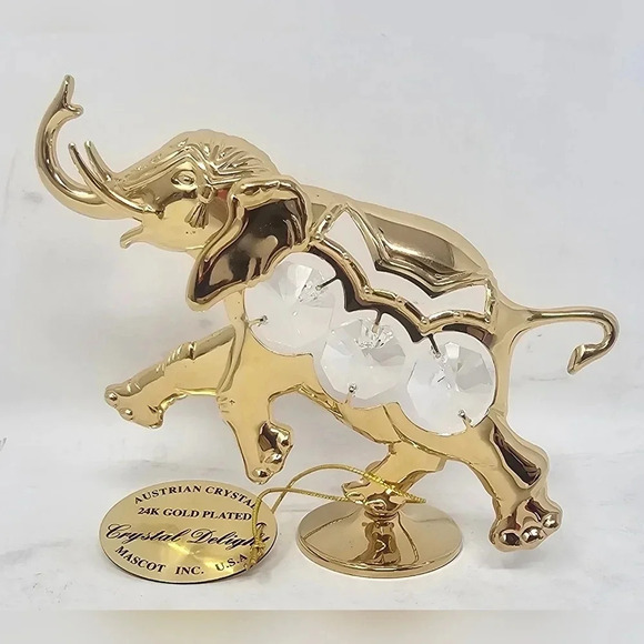 Mascot Int. Crystal Delight 24KT Gold Plated Metal & Austrian Crystal Elephant - Picture 1 of 8